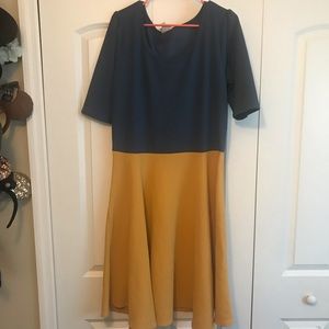 Lularoe Amelia Dress Blue and Yellow